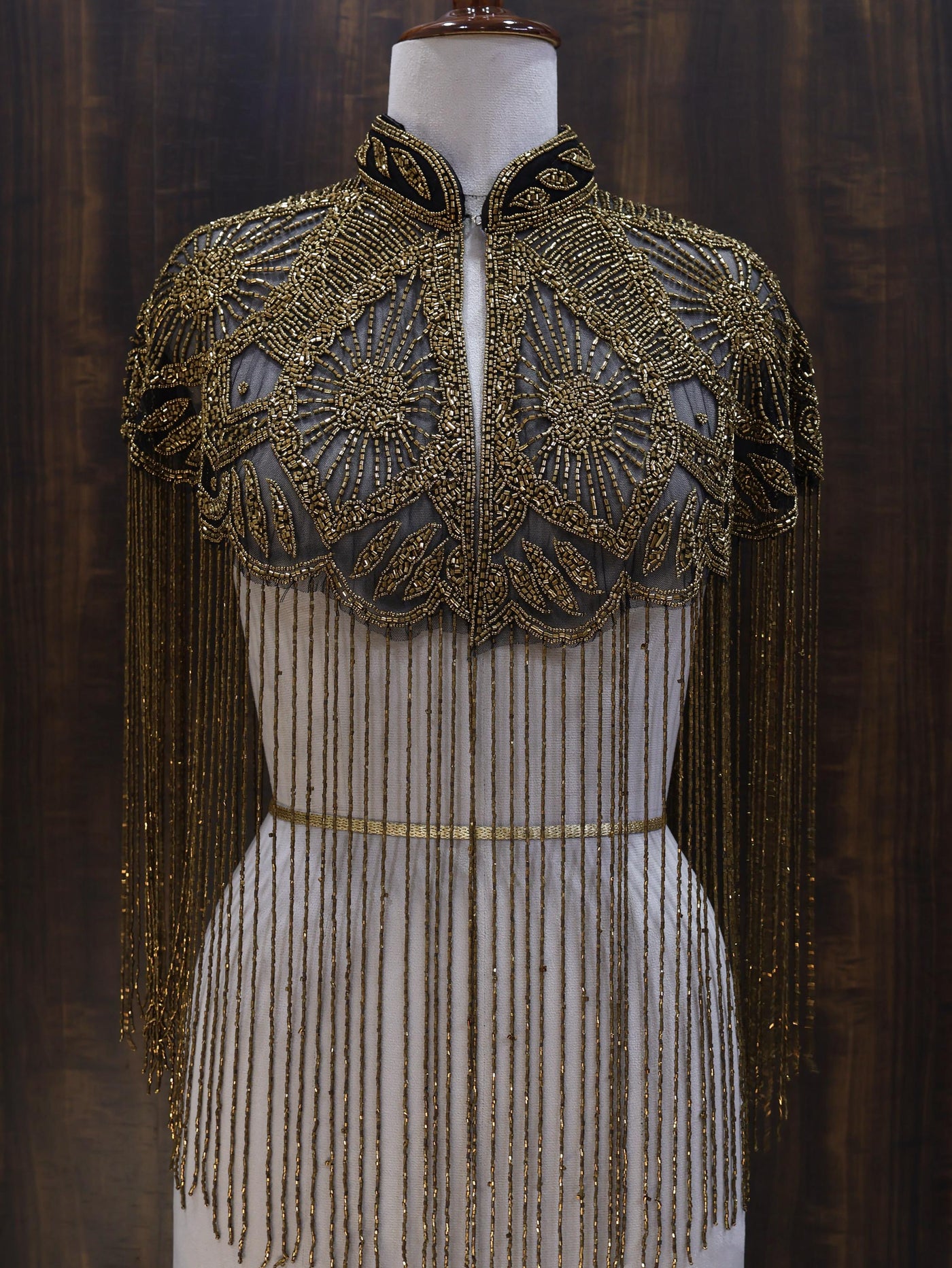 Antique Gold Beaded Bridal Cape: Wedding & Evening Cover-Up Shrug