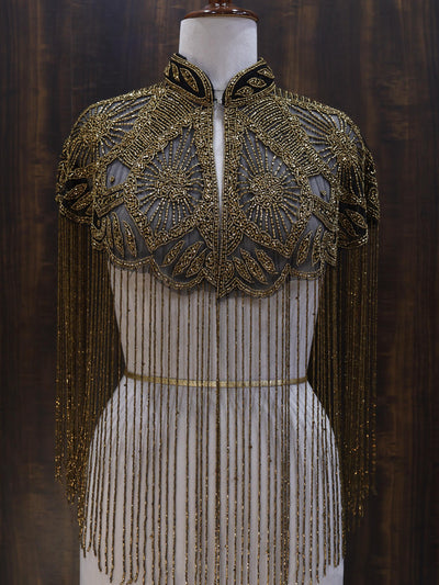 Antique Gold Beaded Bridal Cape: Wedding & Evening Cover-Up Shrug