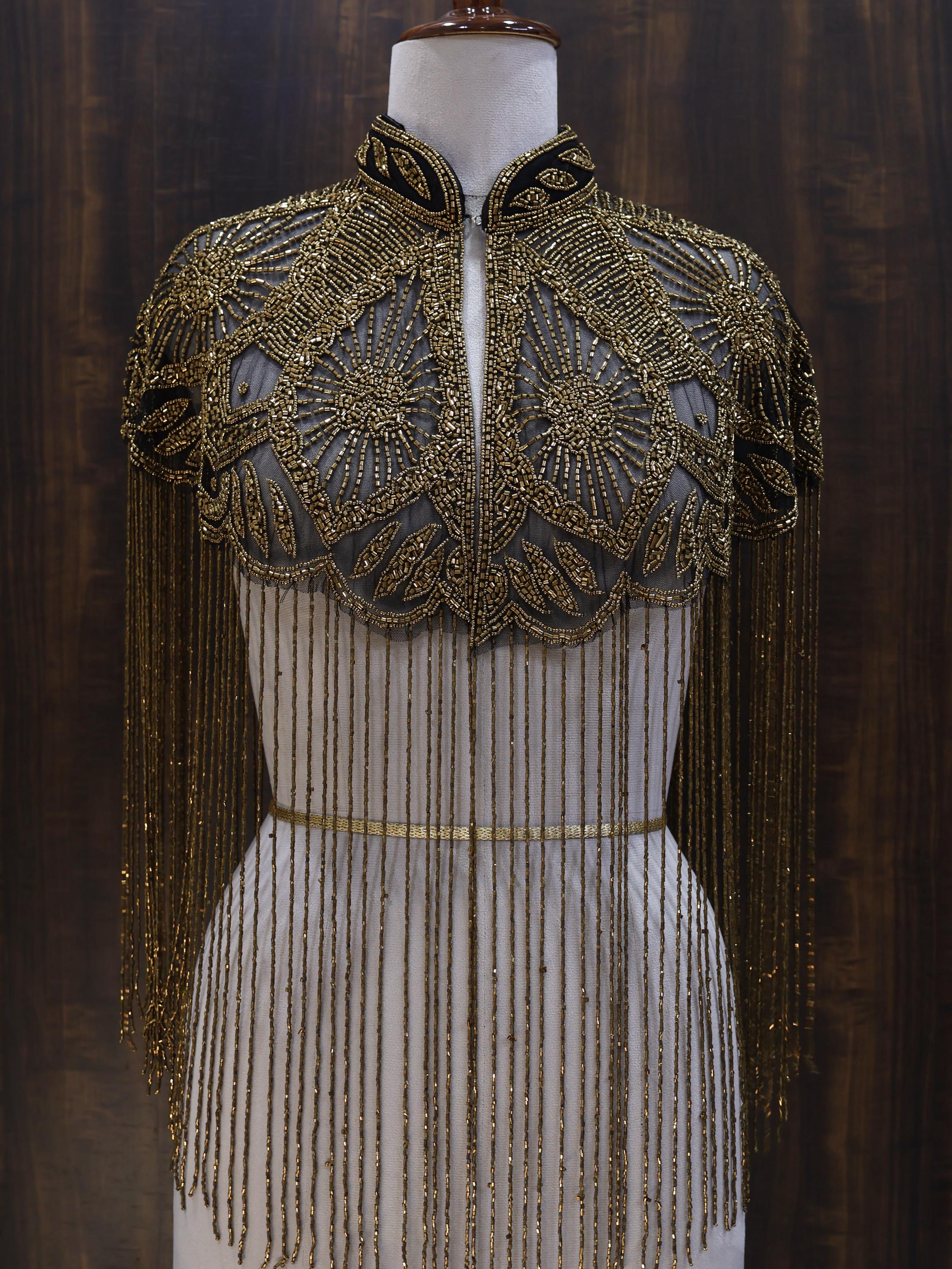 Antique Gold Beaded Bridal Cape: Wedding & Evening Cover-Up Shrug