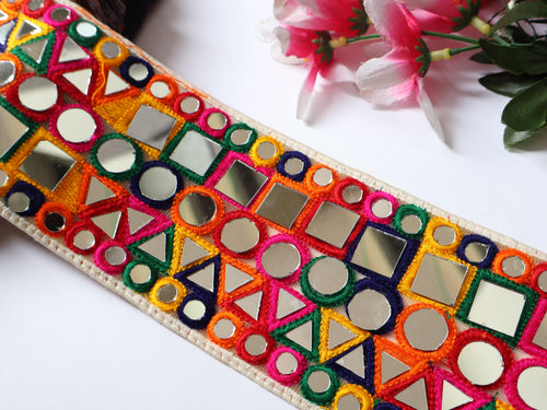 Bohemian Mirror Lace Trim: Colorful Indian Embroidered Border (9cm)