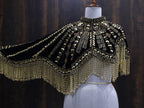 Golden Black Velvet Heavy Embroidered Drop Shoulder Cape
