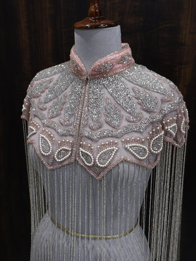 Peach/ Sky Blue Beaded Bridal Cape: Wedding & Evening Cover-Up