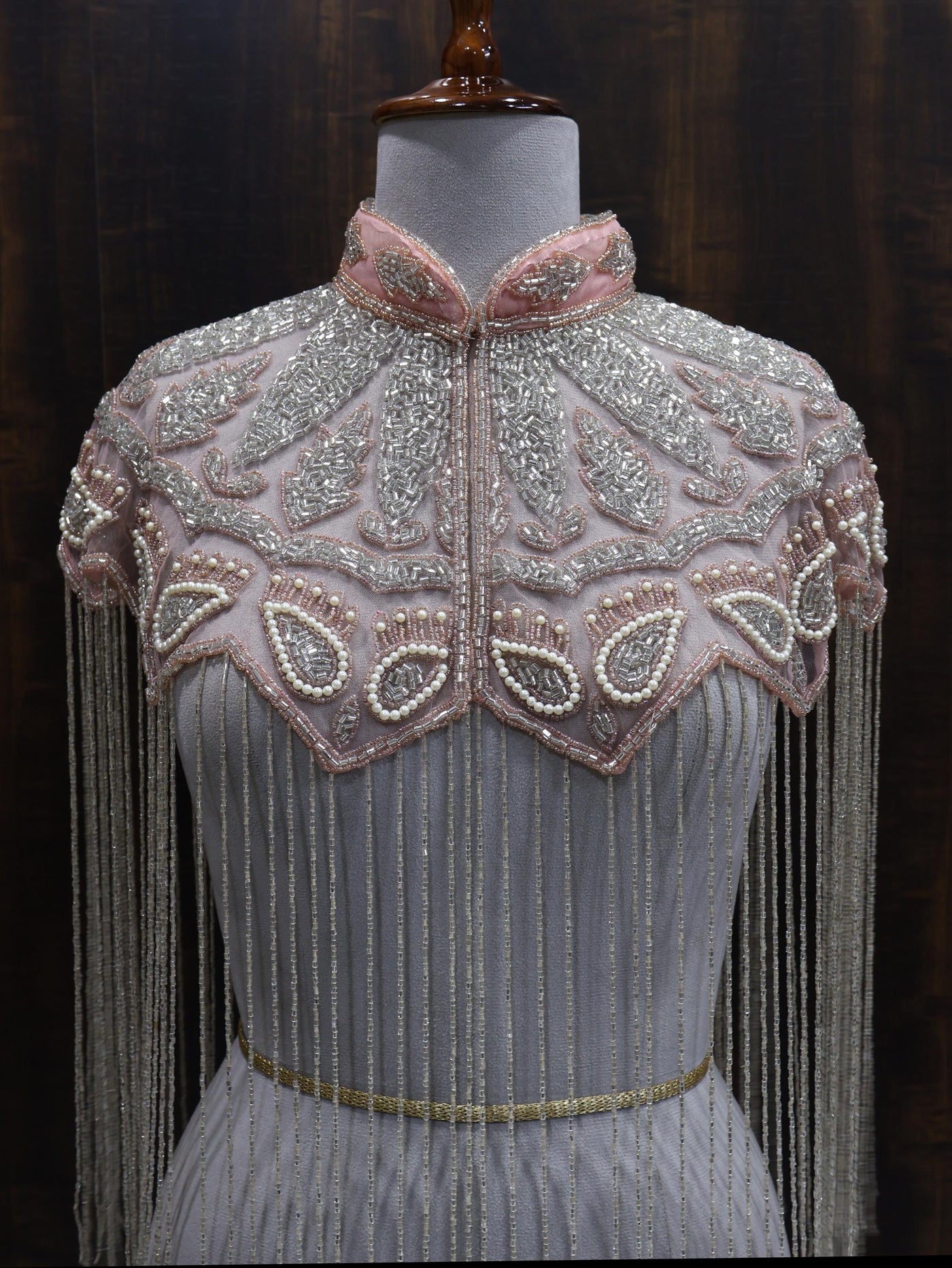 Peach/ Sky Blue Beaded Bridal Cape: Wedding & Evening Cover-Up