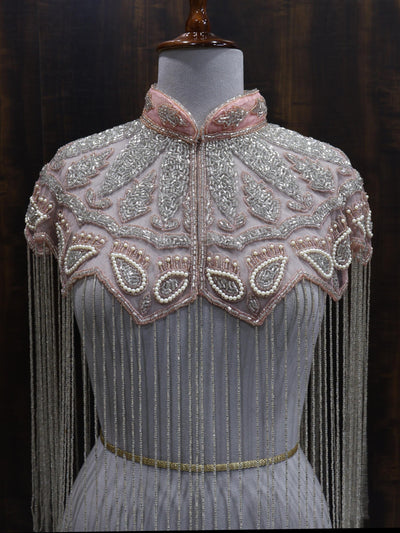 Peach/ Sky Blue Beaded Bridal Cape: Wedding & Evening Cover-Up