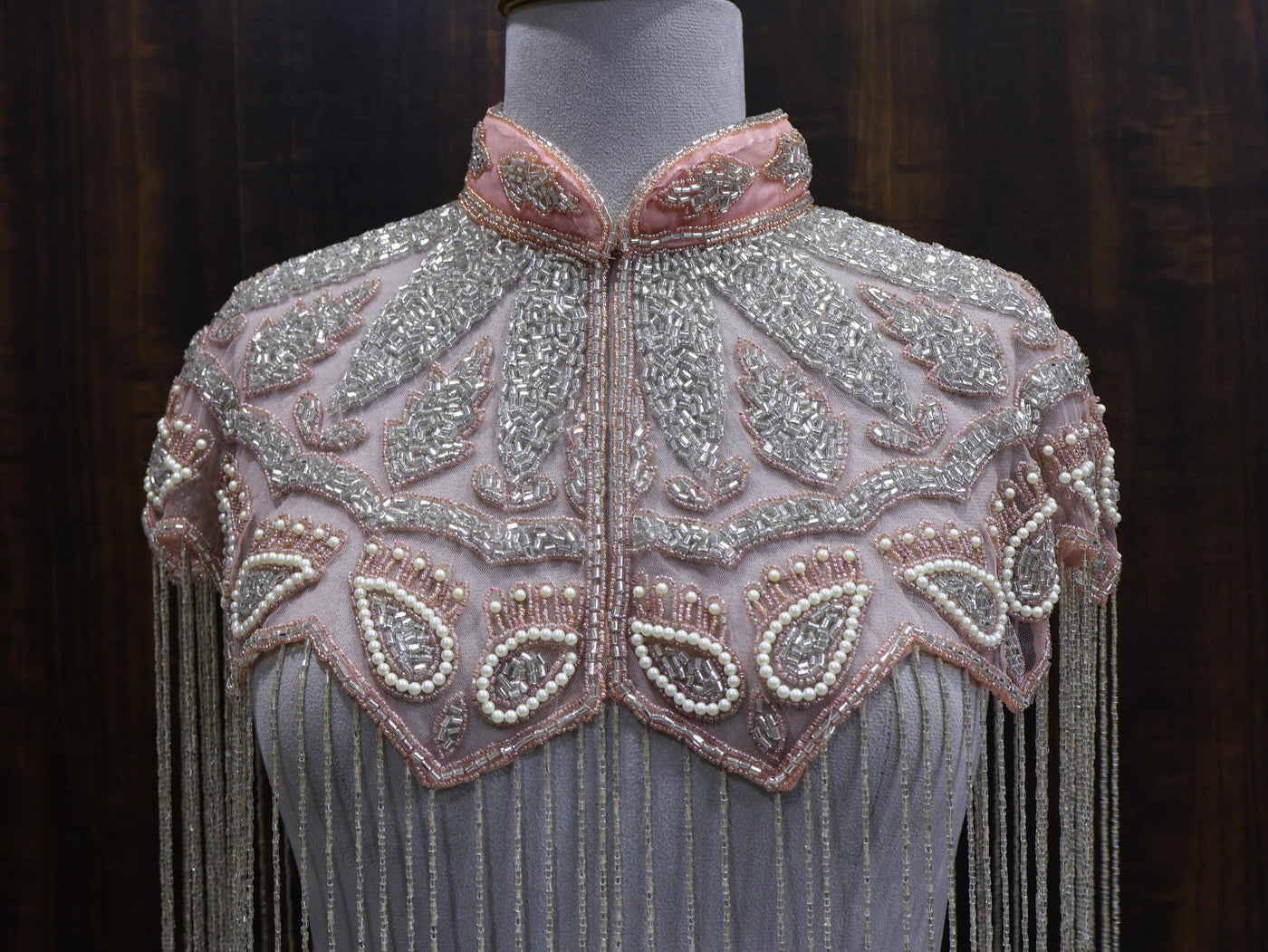 Peach/ Sky Blue Beaded Bridal Cape: Wedding & Evening Cover-Up