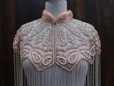 Peach/ Sky Blue Beaded Bridal Cape: Wedding & Evening Cover-Up