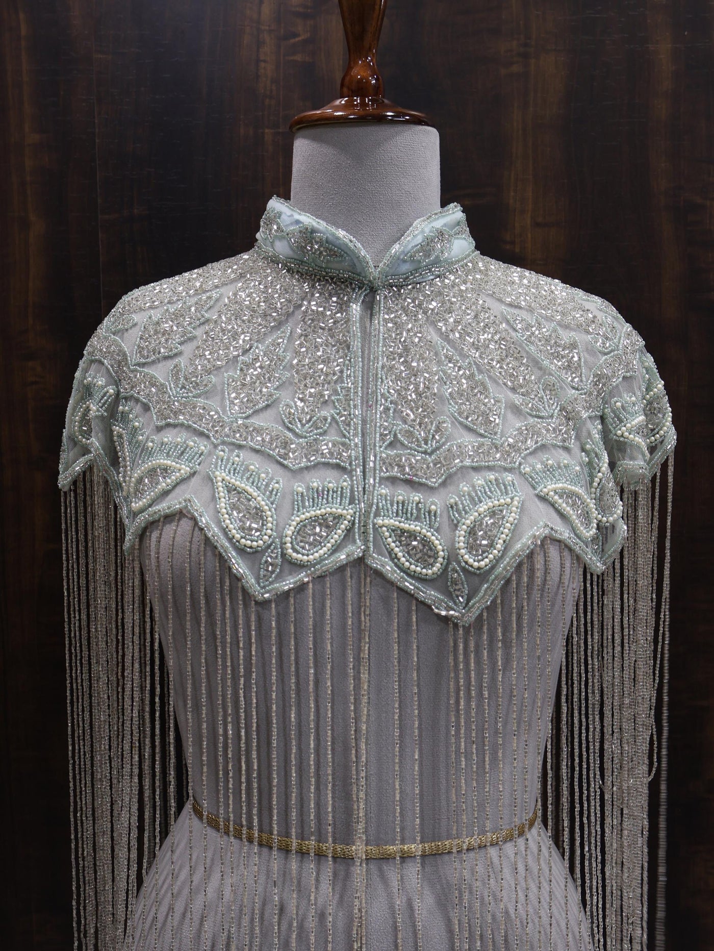 Peach/ Sky Blue Beaded Bridal Cape: Wedding & Evening Cover-Up