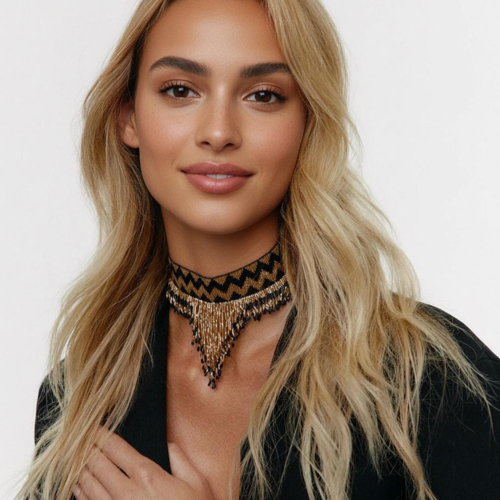 Black Golden Luxe Choker: Handmade Ethnic Beaded Necklace