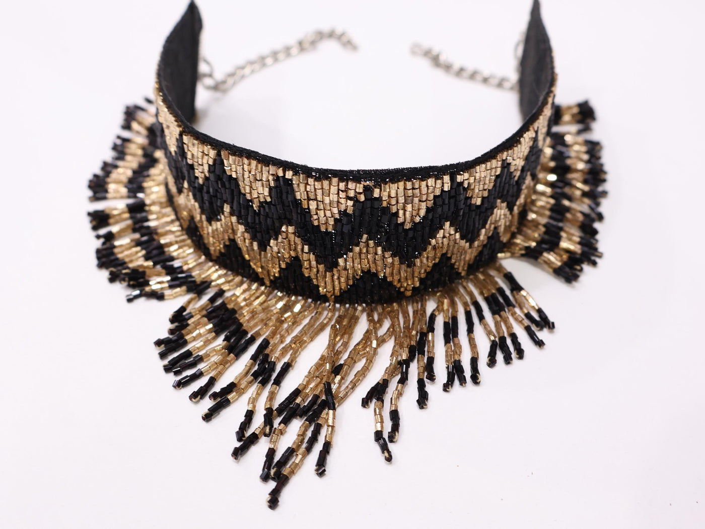Black Golden Luxe Choker: Handmade Ethnic Beaded Necklace