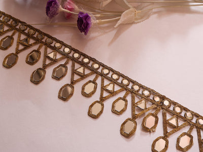 Antique Gold Designer Fringe Mirror Border: Borde Espejo, Waist Belt Trim