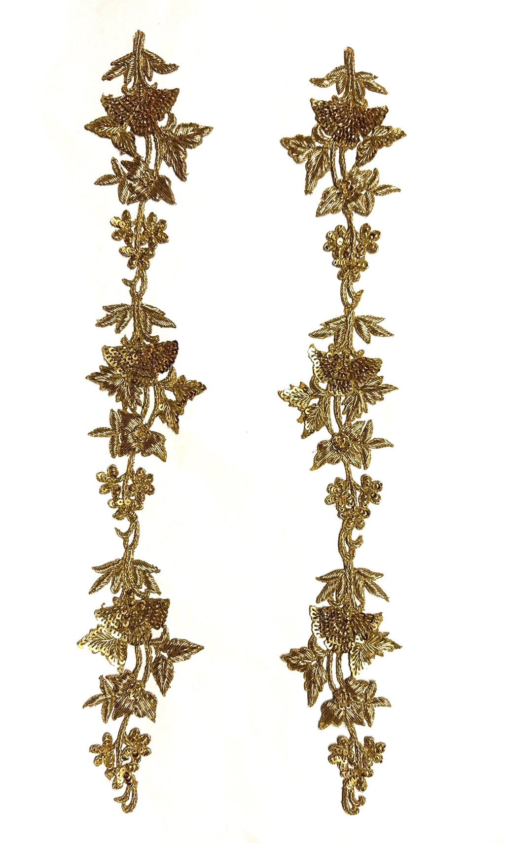 Creme Gold Zardozi Embroidery Floral Applique Patches - Handmade Pair