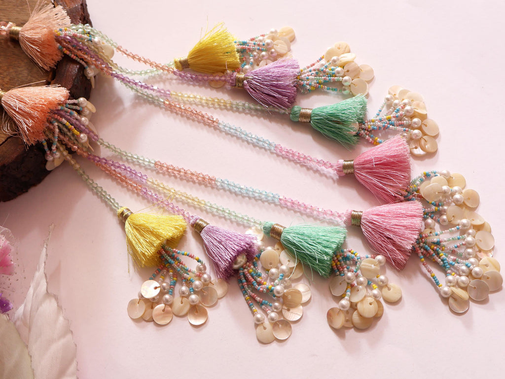 Multi Color Fringe Tassels Latkan for Lehenga & Suits, Pearl Embellished Tieback