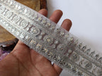 Silver Sequin Embroidered Trim: Floral Vine Sari Border, 9 Yard Long