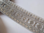 Silver Sequin Embroidered Trim: Floral Vine Sari Border, 9 Yard Long
