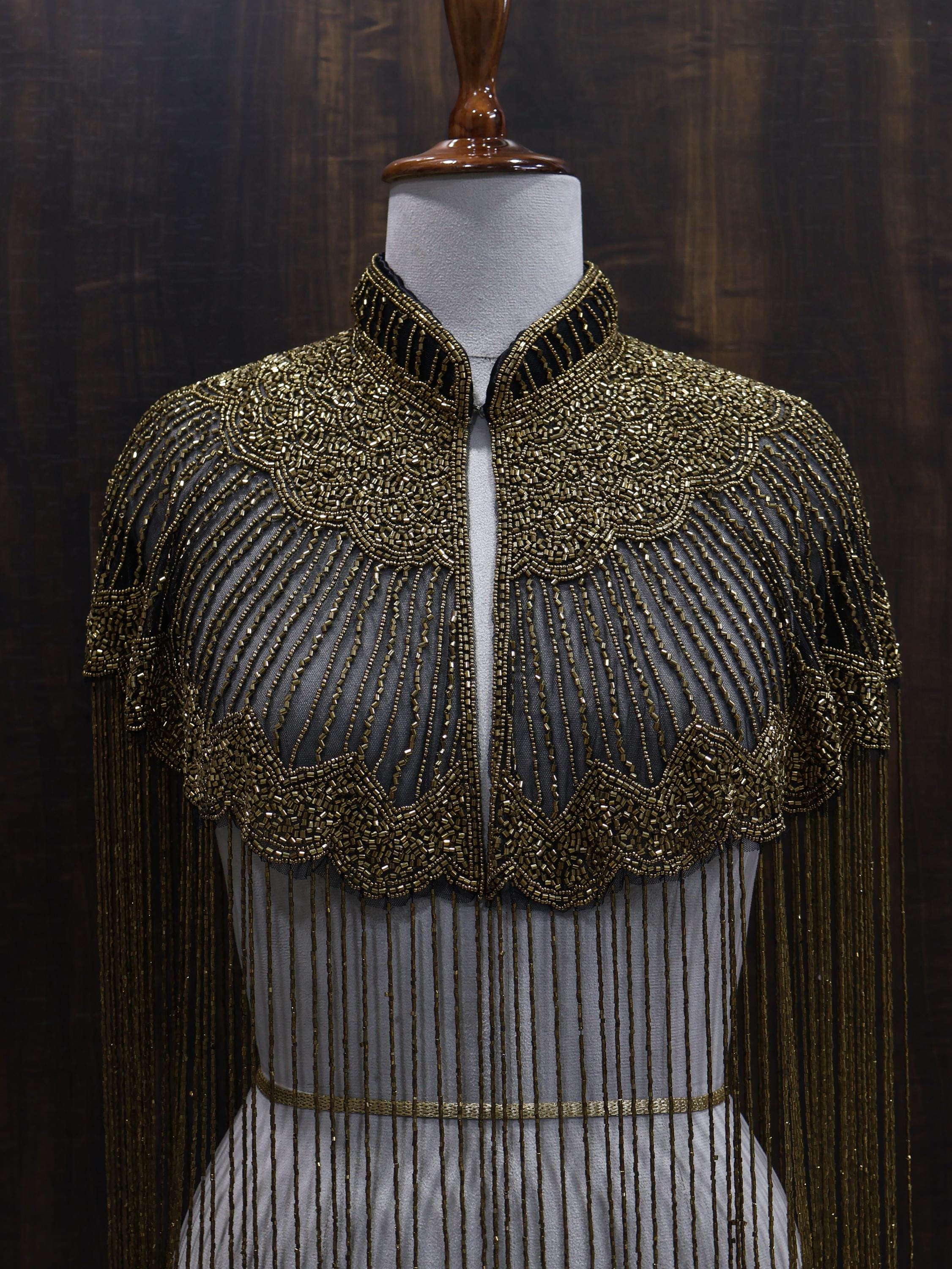 Antique Gold Beaded Bridal Cape: Wedding & Evening Cover-Up Shrug