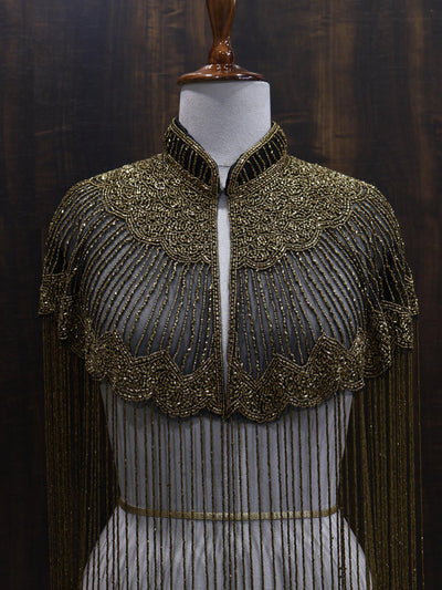 Antique Gold Beaded Bridal Cape: Wedding & Evening Cover-Up Shrug