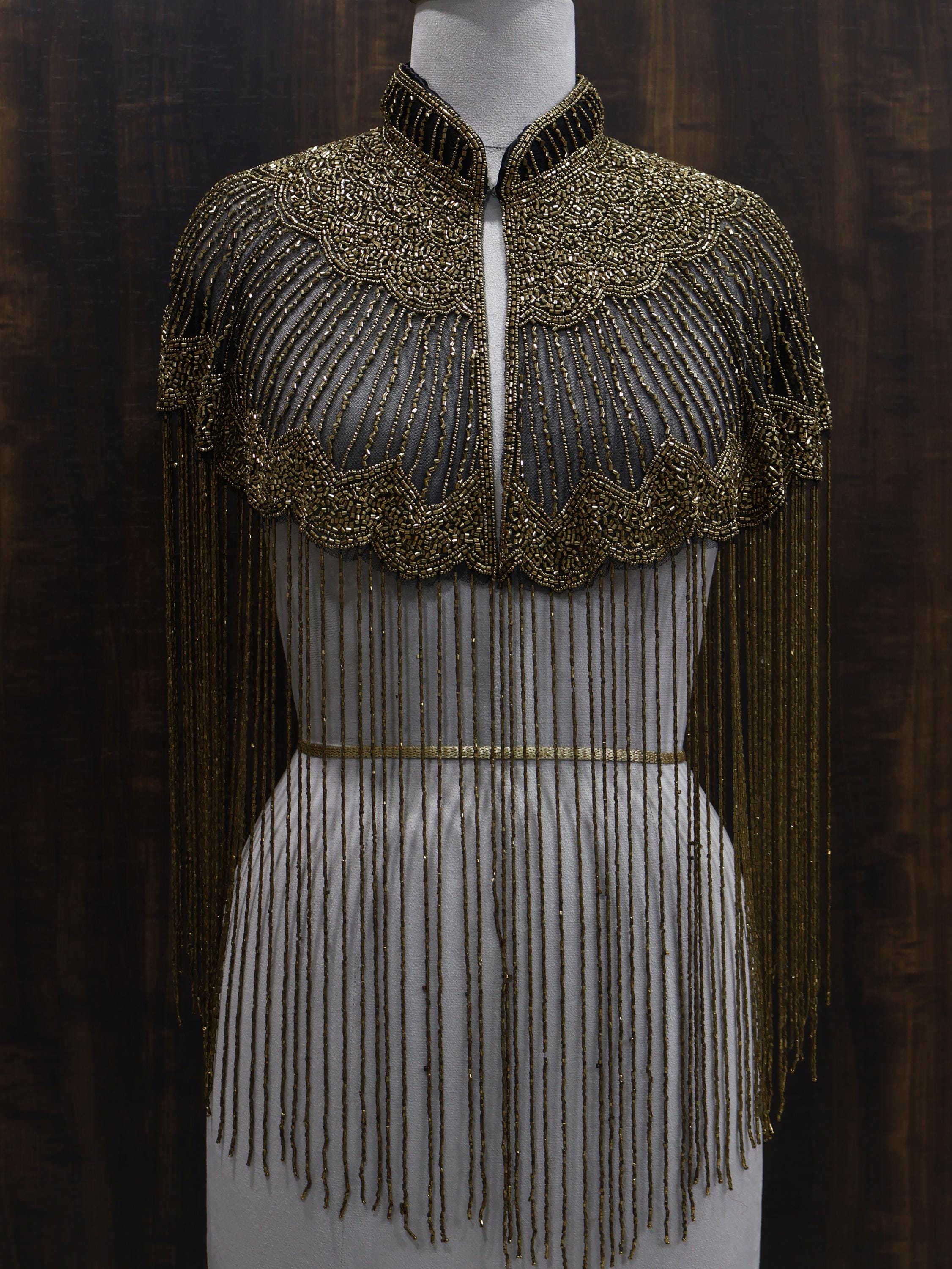 Antique Gold Beaded Bridal Cape: Wedding & Evening Cover-Up Shrug