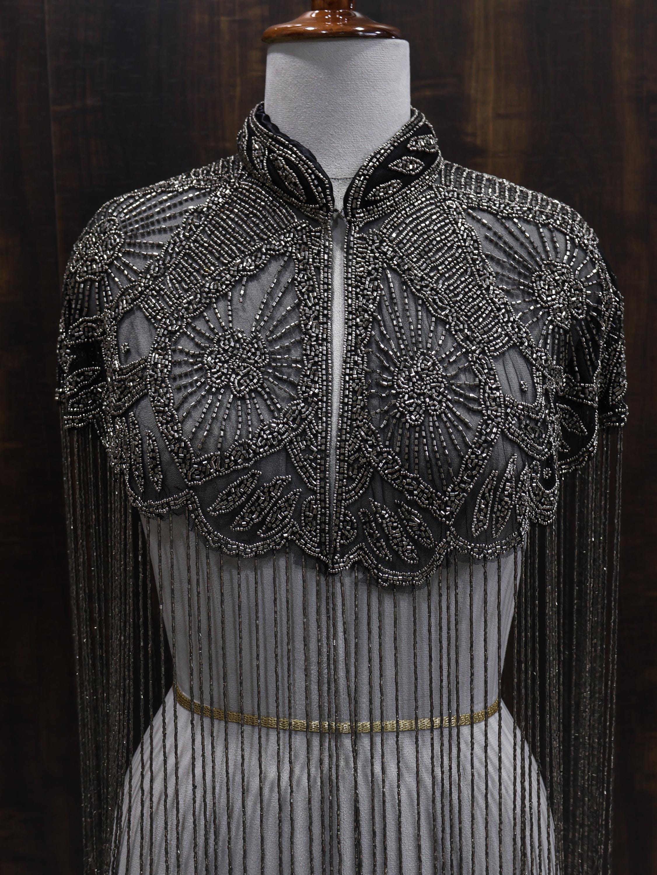 Gunmetal Grey Beaded Bridal Cape: Wedding & Evening Cover-Up