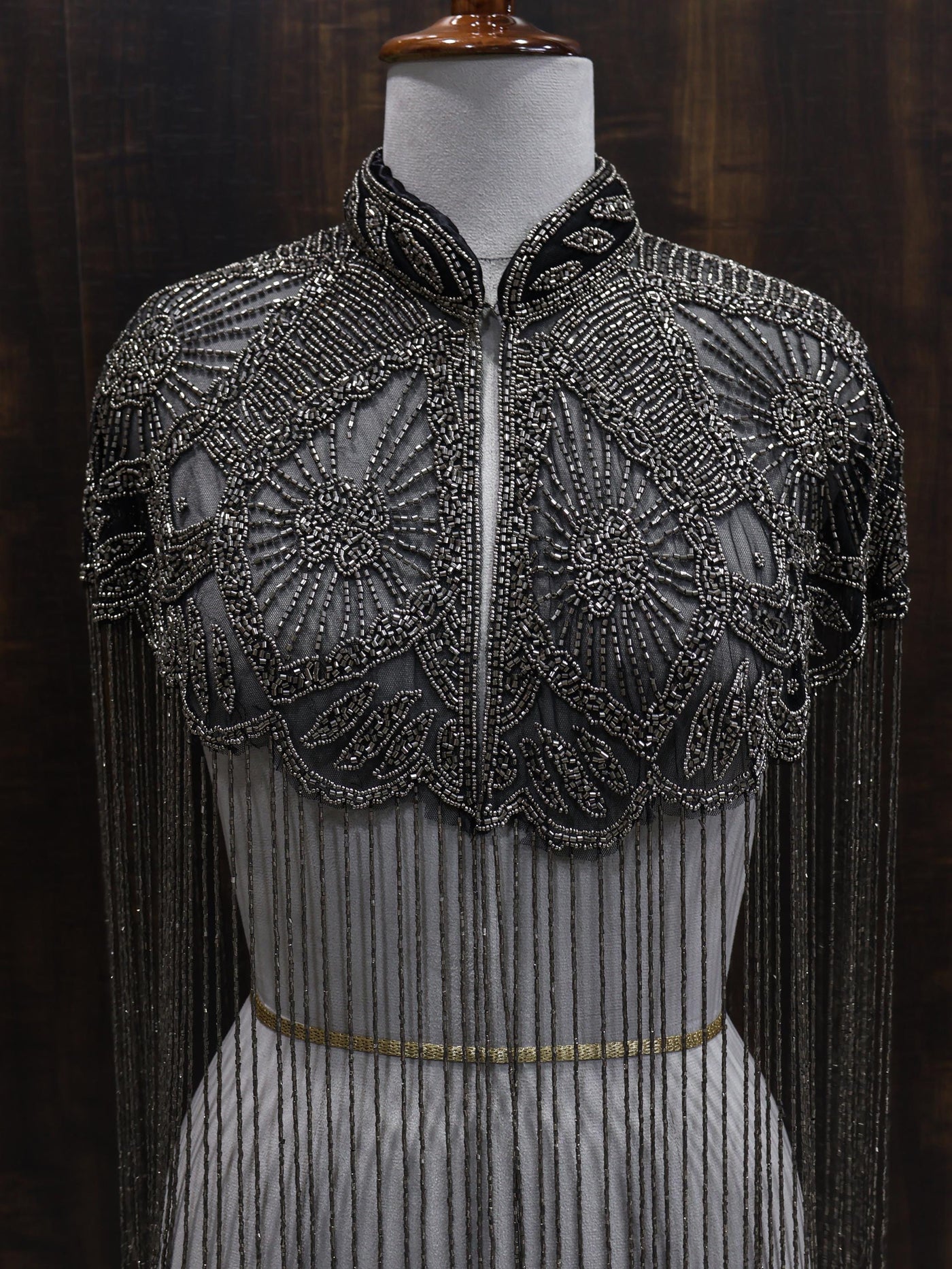 Gunmetal Grey Beaded Bridal Cape: Wedding & Evening Cover-Up