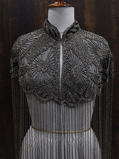 Gunmetal Grey Beaded Bridal Cape: Wedding & Evening Cover-Up