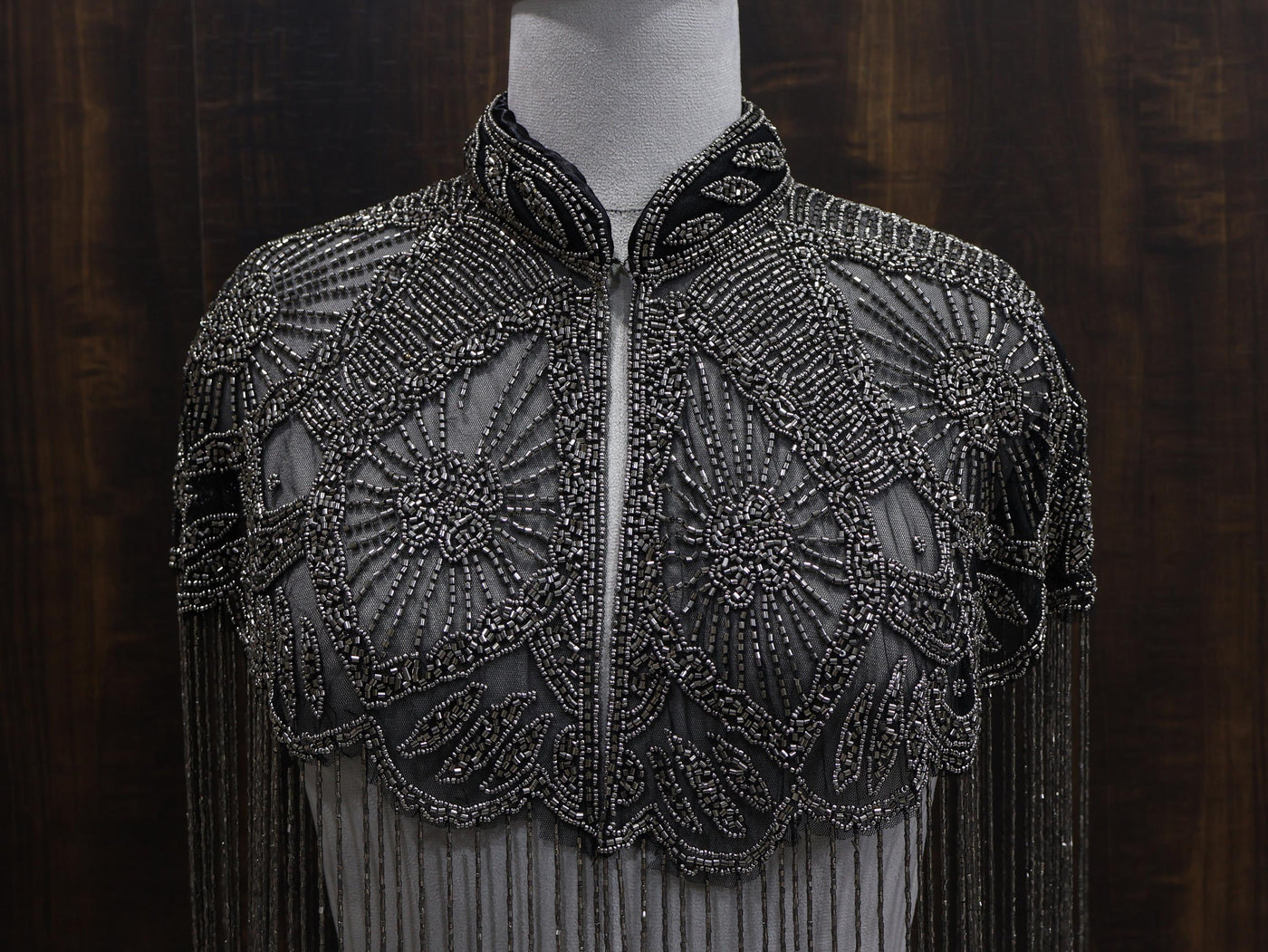 Gunmetal Grey Beaded Bridal Cape: Wedding & Evening Cover-Up