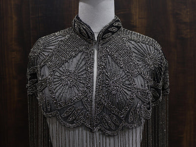 Gunmetal Grey Beaded Bridal Cape: Wedding & Evening Cover-Up