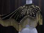 Golden Black Velvet Heavy Embroidered Drop Shoulder Cape