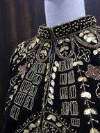 Golden Black Velvet Heavy Embroidered Drop Shoulder Cape
