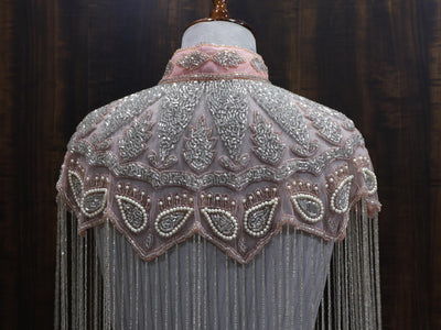 Peach/ Sky Blue Beaded Bridal Cape: Wedding & Evening Cover-Up