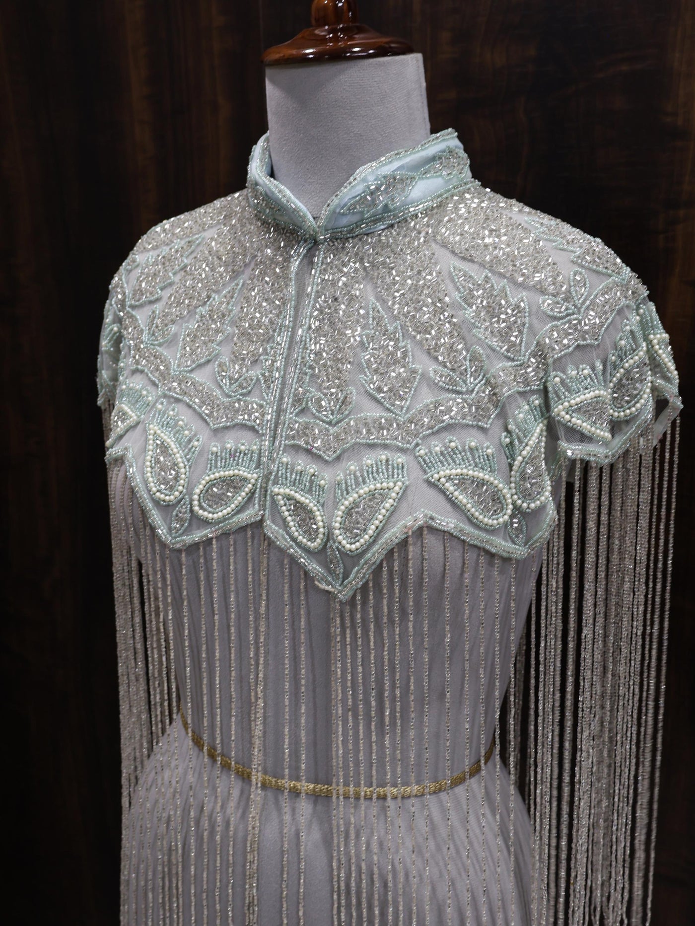 Peach/ Sky Blue Beaded Bridal Cape: Wedding & Evening Cover-Up