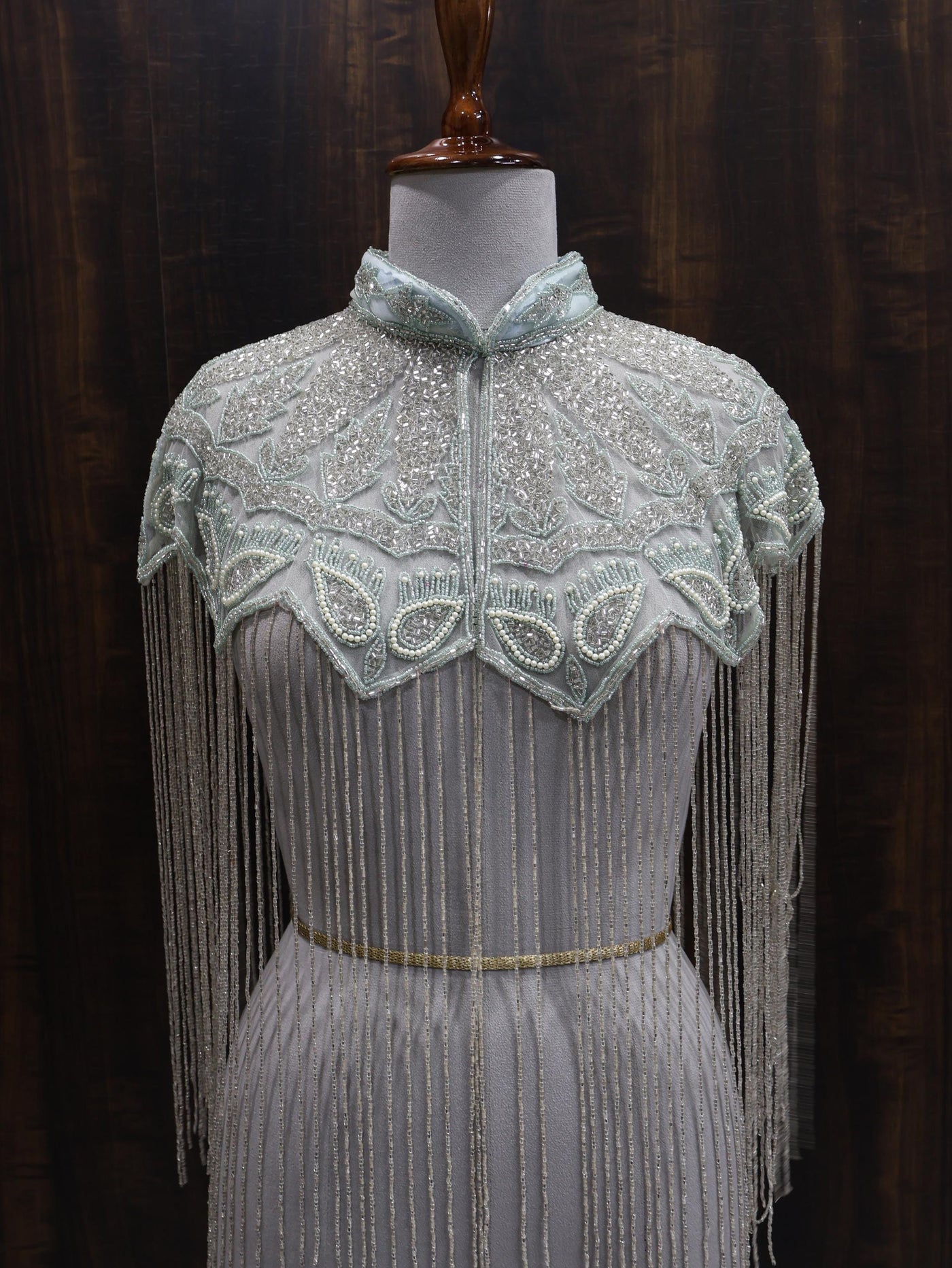 Peach/ Sky Blue Beaded Bridal Cape: Wedding & Evening Cover-Up