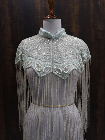Peach/ Sky Blue Beaded Bridal Cape: Wedding & Evening Cover-Up