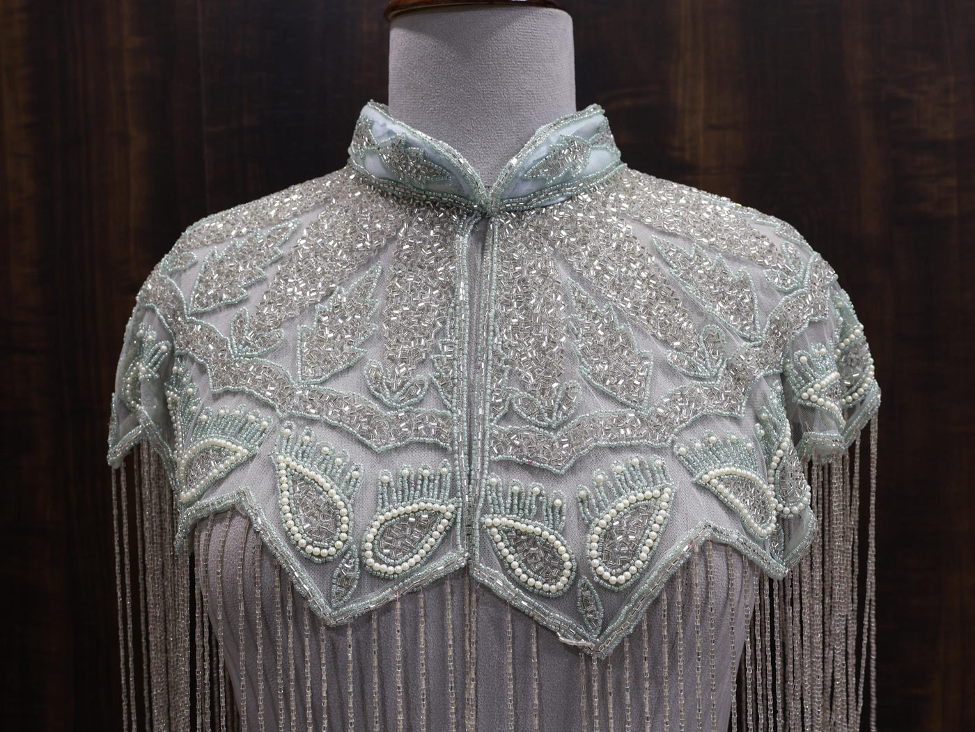 Peach/ Sky Blue Beaded Bridal Cape: Wedding & Evening Cover-Up