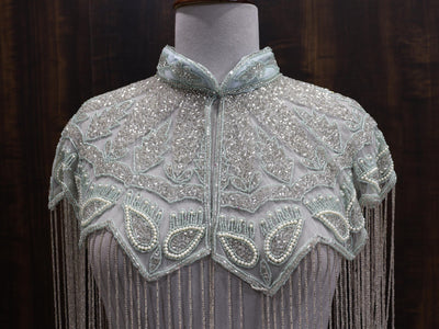 Peach/ Sky Blue Beaded Bridal Cape: Wedding & Evening Cover-Up