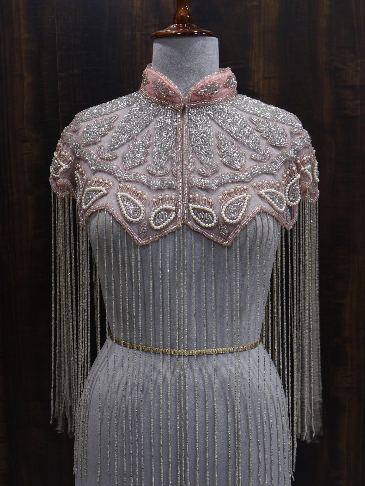 Peach/ Sky Blue Beaded Bridal Cape: Wedding & Evening Cover-Up