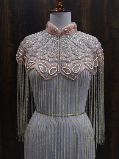 Peach/ Sky Blue Beaded Bridal Cape: Wedding & Evening Cover-Up