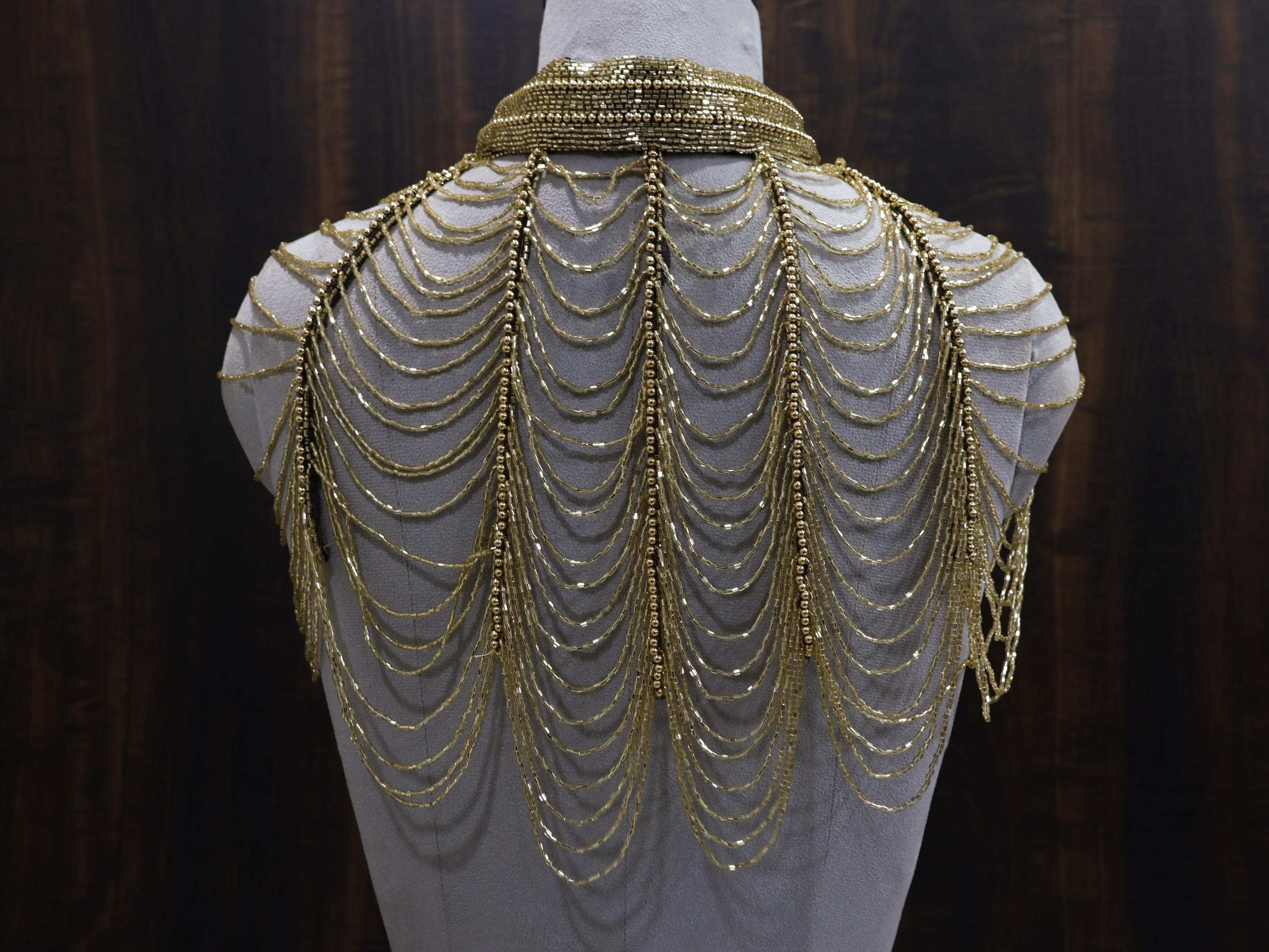 Golden Beaded Fringe Capelet: Wedding & Evening Accessory