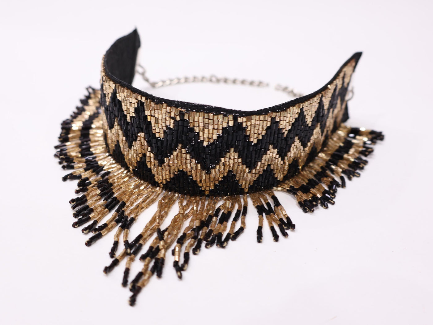 Black Golden Luxe Choker: Handmade Ethnic Beaded Necklace