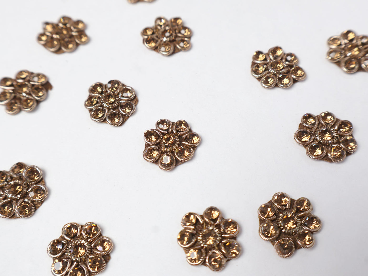 50 Antique Gold Zircon Flower Applique Patches: Mini Embellishments