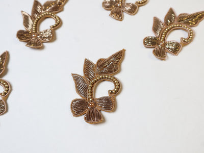 10 Pc - Antique Gold Zardozi Floral Applique Sew On Patch