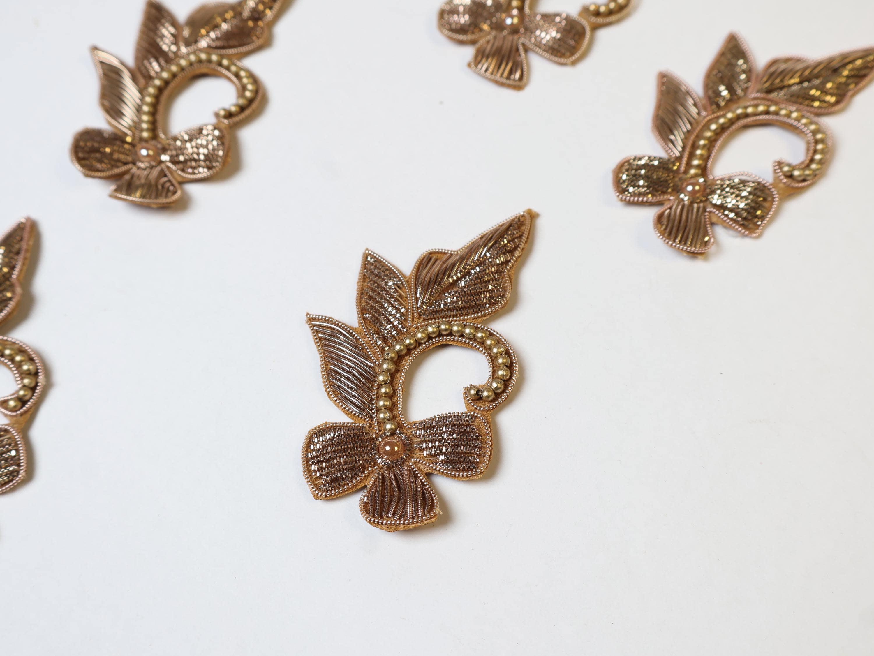 10 Pc - Antique Gold Zardozi Floral Applique Sew On Patch