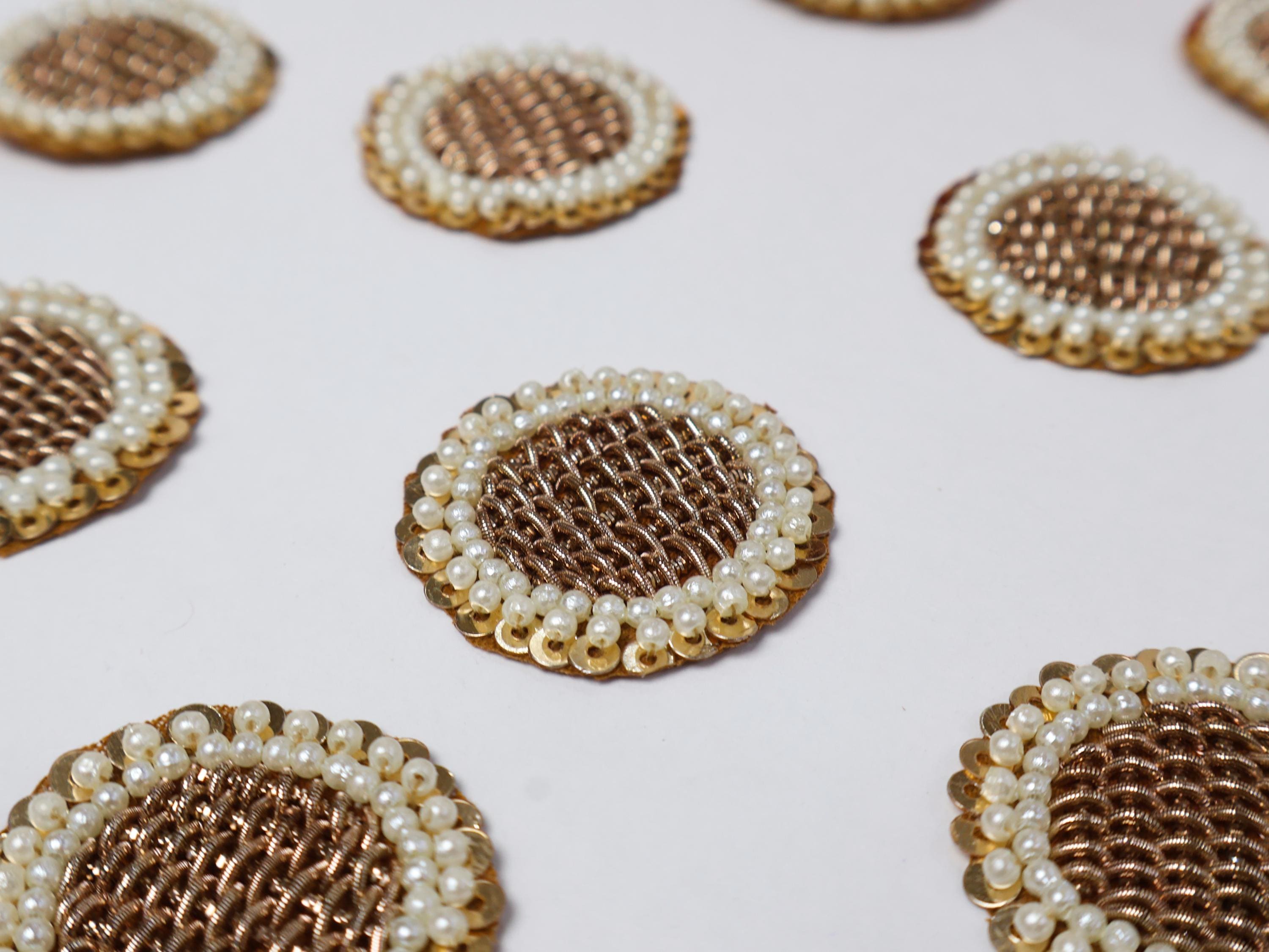20 Pcs Round Zardozi Gold Zardozi Applique Patches 3.5cm Size