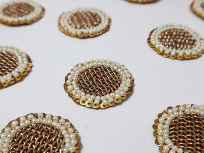 20 Pcs Round Zardozi Gold Zardozi Applique Patches 3.5cm Size