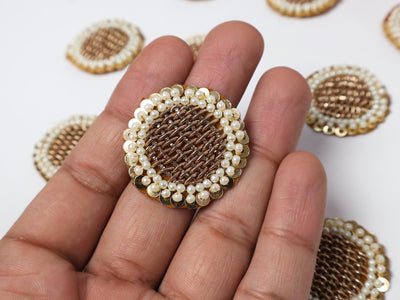 20 Pcs Round Zardozi Gold Zardozi Applique Patches 3.5cm Size
