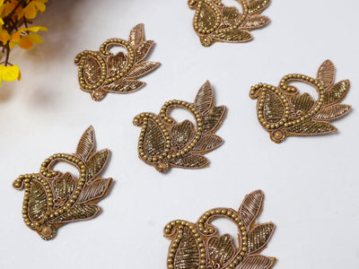 10 Pc - Antique Gold Floral Zardozi Applique Sew On Patch