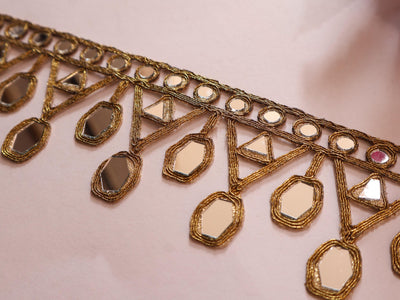 Antique Gold Designer Fringe Mirror Border: Borde Espejo, Waist Belt Trim
