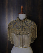 Antique Gold Pearls Beaded Floral Bridal Cape: Wedding Cover-Up Shrug