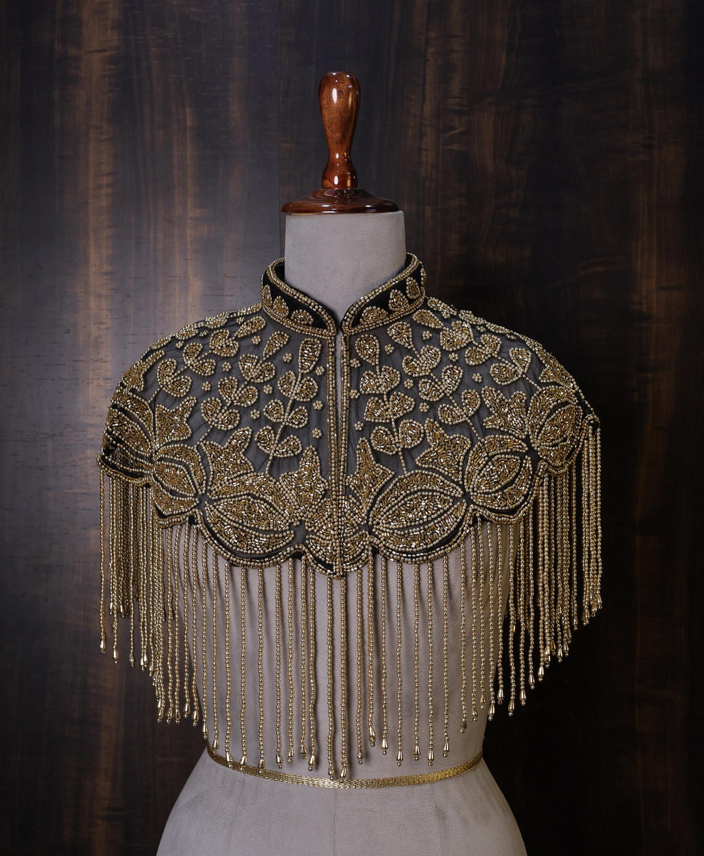 Antique Gold Pearls Beaded Floral Bridal Cape: Wedding Cover-Up Shrug