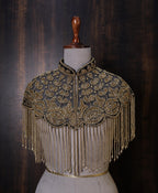 Antique Gold Pearls Beaded Floral Bridal Cape: Wedding Cover-Up Shrug