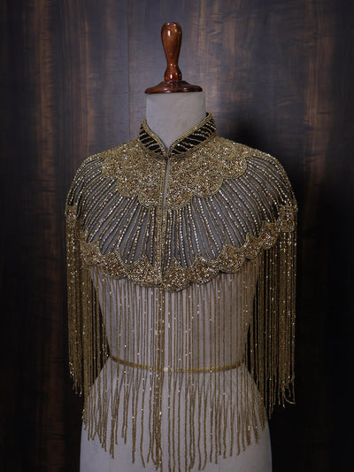 Gold Beaded Fringe Bridal Cape: Wedding & Evening Cover-Up Shrug